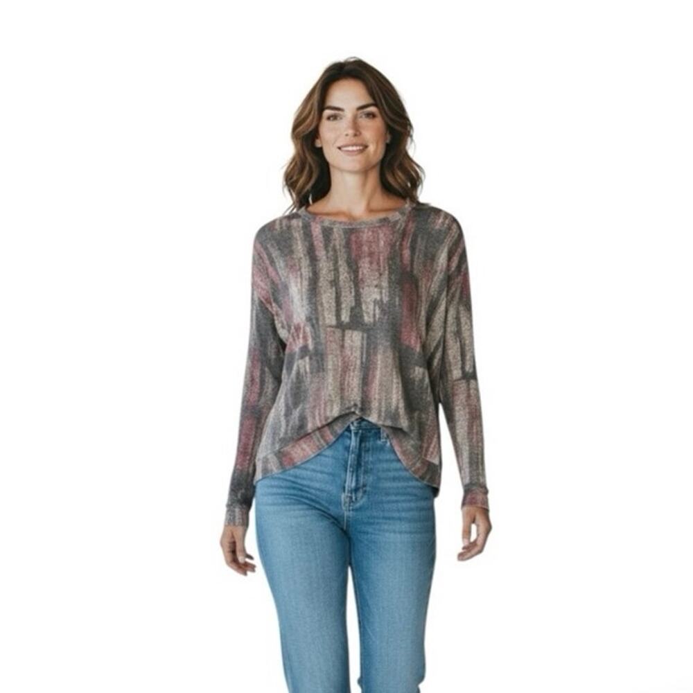 Simply Vera Vera Wang: Women's Medium Purple Gray Layered Hem Long Sleeve Top